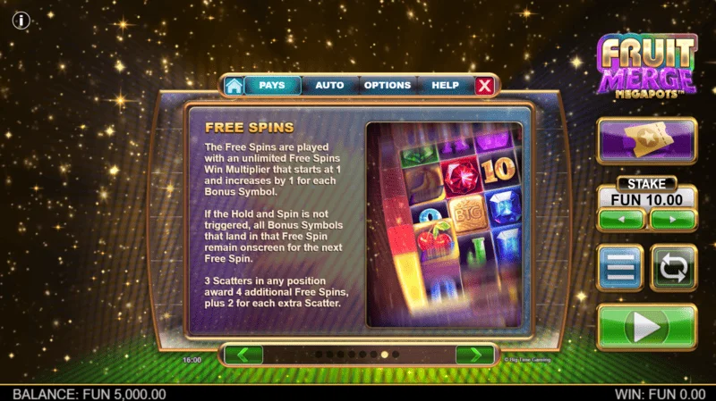 Fruit Merge Megapots - informatie over Free Spins en vermenigvuldiger